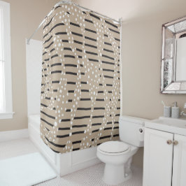 Spots and Stripes 2 - Taupe, Black en White Douchegordijn