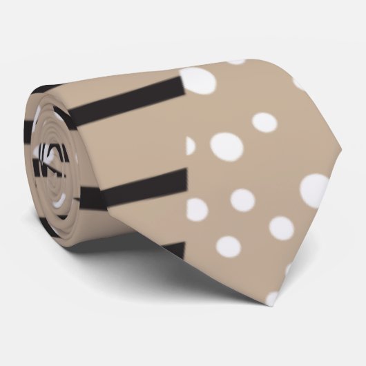 Spots and Stripes 2 - Taupe, Black en White Stropdas (Opgerold)