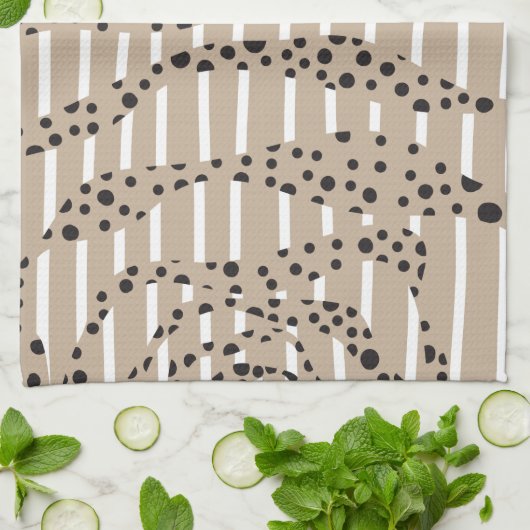 Spots and Stripes 2 - Taupe, Black en White Theedoek (Gevouwen)