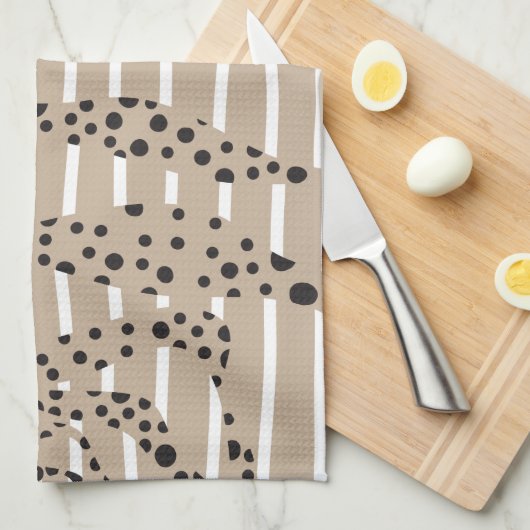 Spots and Stripes 2 - Taupe, Black en White Theedoek (Quarter Fold)