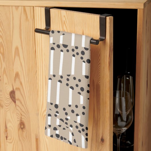 Spots and Stripes 2 - Taupe, Black en White Theedoek (Derde Gevouwen)