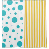 Spots and Stripes - Turquoise en Yellow Douchegordijn (Voorkant)