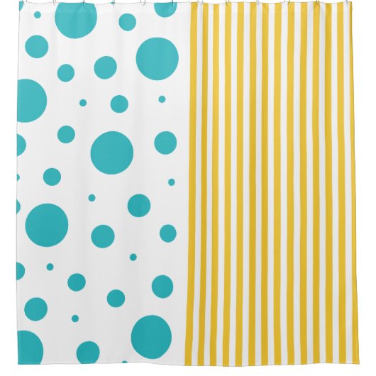 Spots and Stripes - Turquoise en Yellow Douchegordijn (Voorkant)