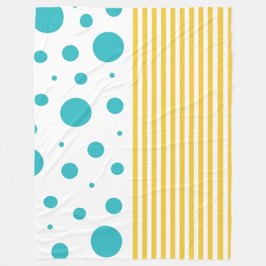 Spots and Stripes - Turquoise en Yellow Fleece Deken (Voorkant)