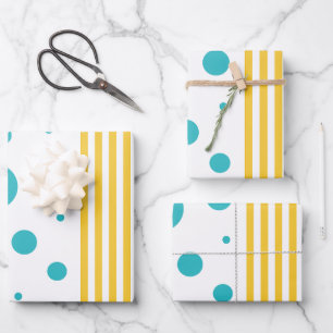 Spots and Stripes - Turquoise en Yellow Inpakpapier Vel