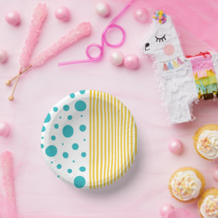 Spots and Stripes - Turquoise en Yellow Papieren Kommen