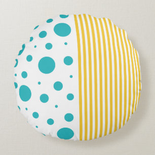 Spots and Stripes - Turquoise en Yellow Rond Kussen