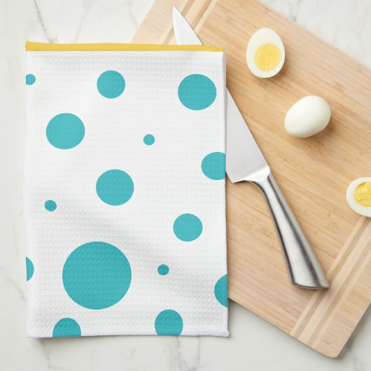 Spots and Stripes - Turquoise en Yellow Theedoek (Quarter Fold)