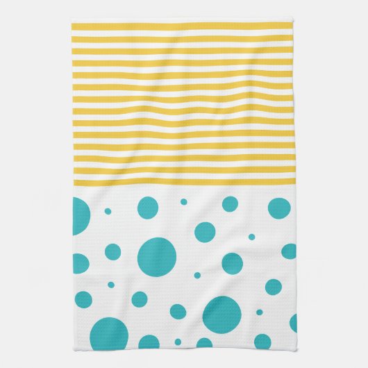 Spots and Stripes - Turquoise en Yellow Theedoek (Verticaal)