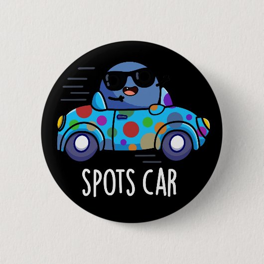 Spots Auto Grappig Sportwagen Pun Donker BG Ronde Button 5,7 Cm (Voorkant)