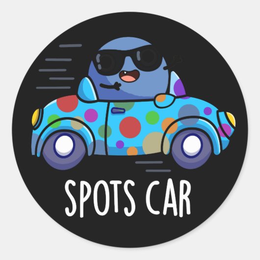 Spots Auto Grappig Sportwagen Pun Donker BG Ronde Sticker (Voorkant)