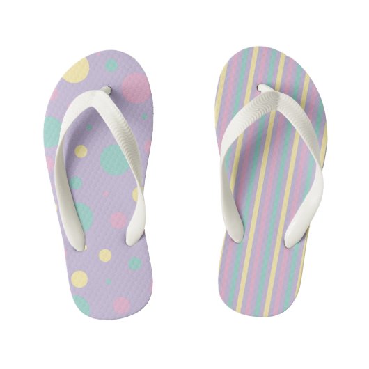 Spots en strepen - Roze, geel, Paars, groen Kinder Teenslippers (Voetbed)