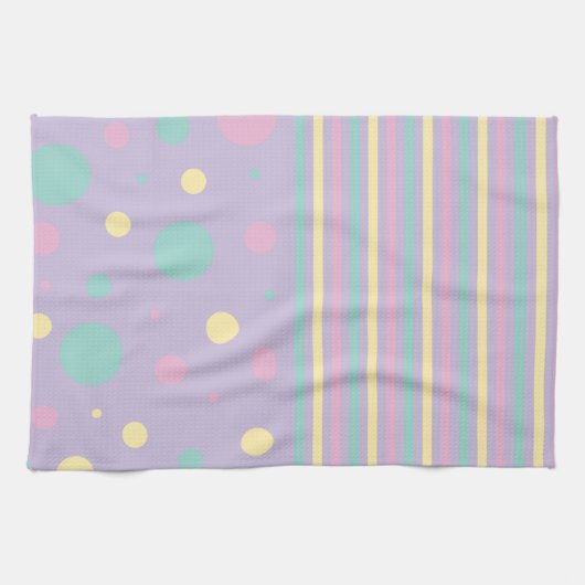 Spots en strepen - Roze, geel, Paars, groen Theedoek (Horizontaal)