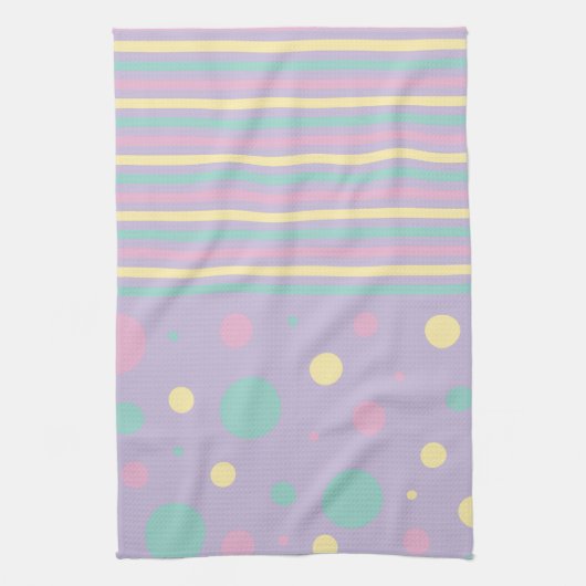 Spots en strepen - Roze, geel, Paars, groen Theedoek (Verticaal)