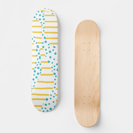 Spots & Stripes 2 in Turquoise, Geel en Wit Persoonlijk Skateboard (Voorkant)