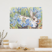 Spotte konijn in Springtime Nederlandse Irises Poster (Keuken)