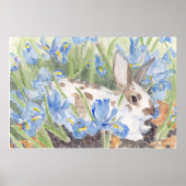 Spotte konijn in Springtime Nederlandse Irises Poster (Voorkant)