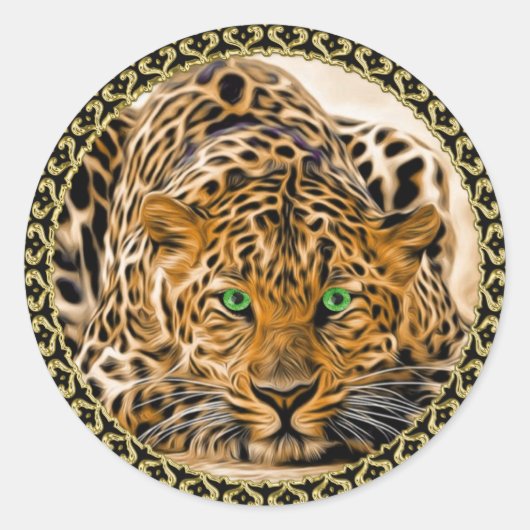 Spotted Bright green eye leopard kijkt naar u Ronde Sticker (Voorkant)