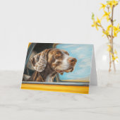 Spotted Dog op een auto-avontuur Art Print Kaart (Gele Bloem)
