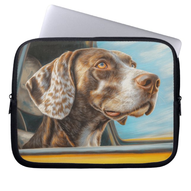 Spotted Dog op een auto-avontuur Art Print Laptop Sleeve (Voorkant)