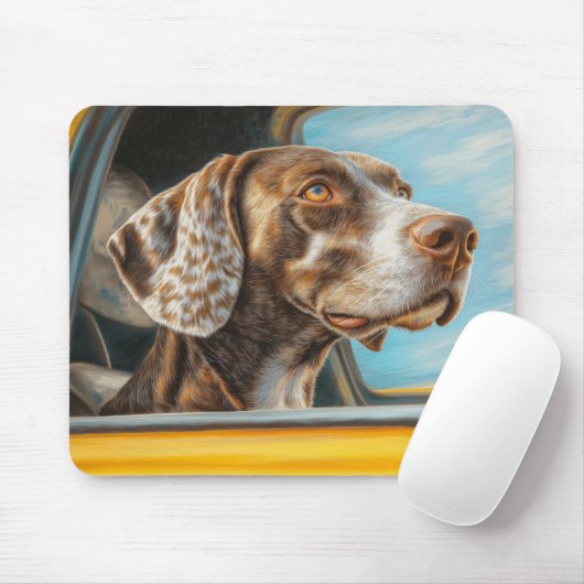 Spotted Dog op een auto-avontuur Art Print Muismat (Met muis)