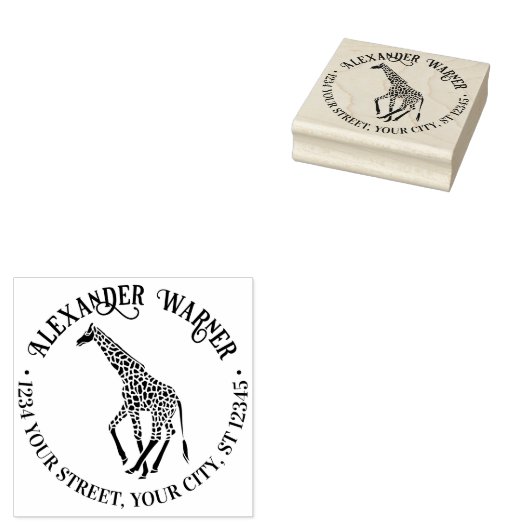 Spotted Giraffe Silhouet Naam Retouradres Rubberstempel (Gestempeld)