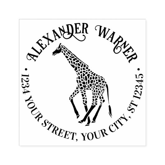 Spotted Giraffe Silhouet Naam Retouradres Rubberstempel (Afrduk)