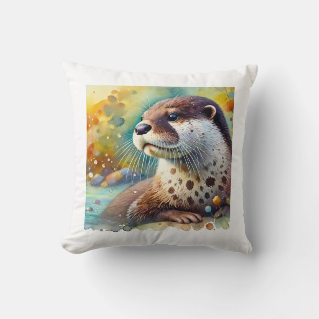 Spotted Neck Otter 230824AREF106 - Watercolor Kussen (Voorkant)