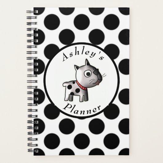 "Spotted Puppy Dog" - Gepersonaliseerd zwart-wit Planner (Voorkant)