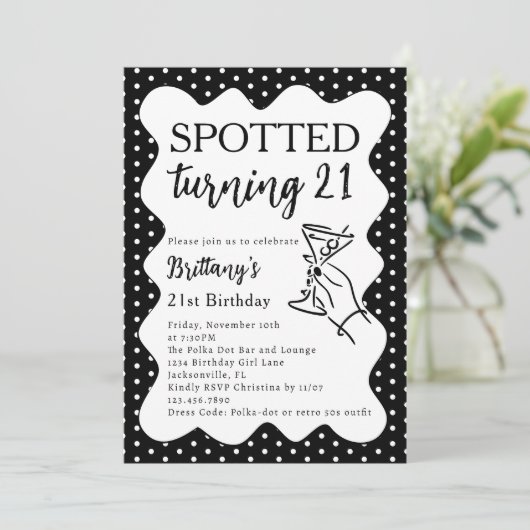 Spotted Turning 21 Polka Dot 21st Birthday Party Kaart (Staand voorkant)