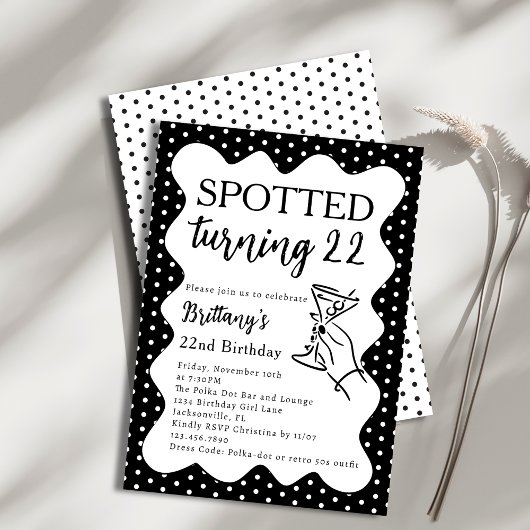 Spotted Turning 22 Polka Dot 22nd Birthday Party Kaart