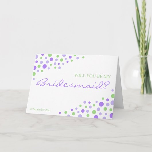 Spotty Modern Paars Green ben mijn Bridesmaid Invi (Voorkant)