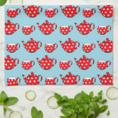 Spotty Red Teapot and Cups Pattern  Theedoek (Gevouwen)