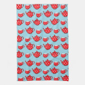 Spotty Red Teapot and Cups Pattern  Theedoek (Verticaal)