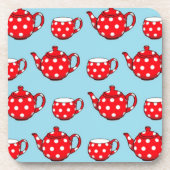 Spotty Red Teapot en Cups Blue Pattern Bier Onderzetter (Voorkant)