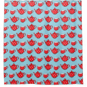 Spotty Red Teapot en Cups Blue Pattern Douchegordijn (Voorkant)