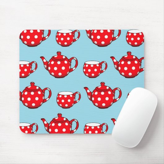 Spotty Red Teapot en Cups Blue Pattern Muismat (Met muis)