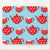 Spotty Red Teapot en Cups Blue Pattern Muismat (Voorkant)