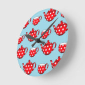 Spotty Red Teapot en Cups Blue Pattern Ronde Klok (Hoek)