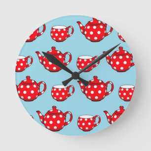 Spotty Red Teapot en Cups Blue Pattern Ronde Klok