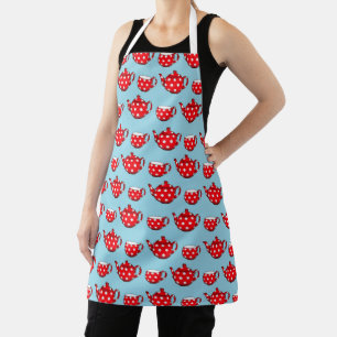Spotty Red Teapot en Cups Blue Pattern Schort