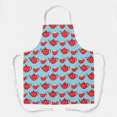 Spotty Red Teapot en Cups Blue Pattern Schort (Voorkant)