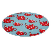 Spotty Red Teapot en Cups Blue Pattern Snijplank (Hoek)