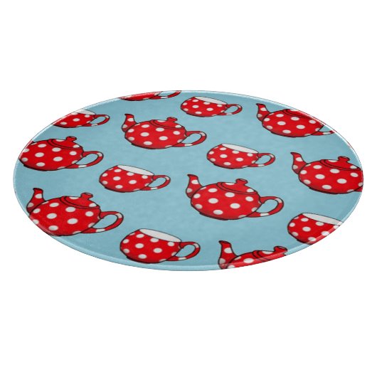 Spotty Red Teapot en Cups Blue Pattern Snijplank (Hoek)