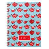 Spotty Red Teapot en Cups Pattern Personalized Notitieboek (Voorkant)