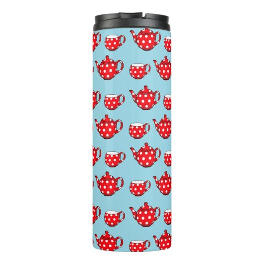 Spotty Red Teapot en Cups Pattern Personalized Thermosbeker (Achterkant)