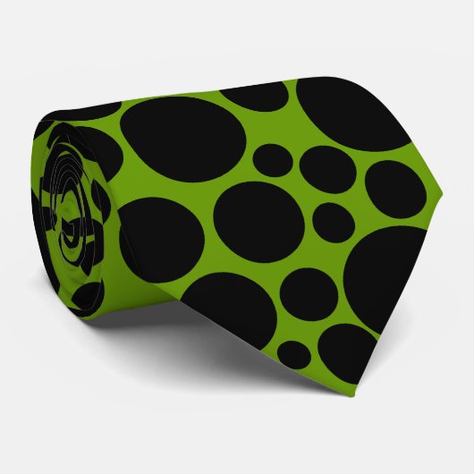 Spotty - zwart op groen stropdas (Opgerold)