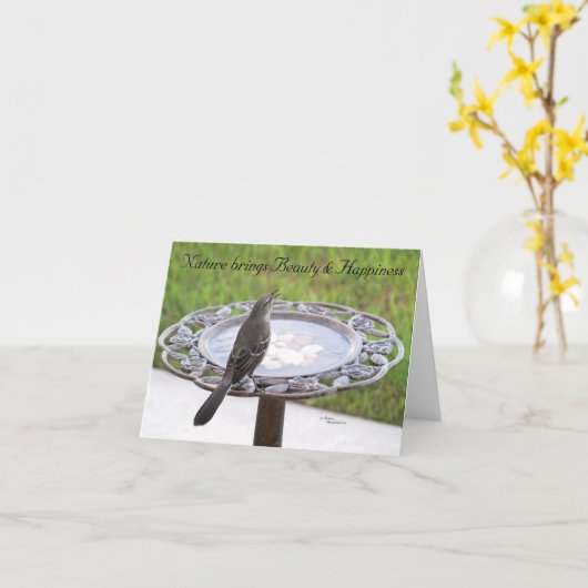 Spotvogel drink vogelbad Note Kaart (Gele Bloem)