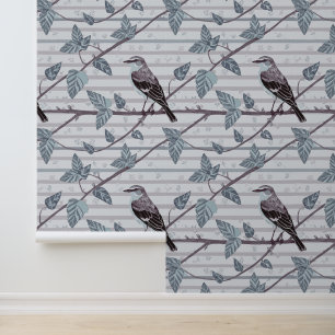Spotvogels en gele bloemen behang
