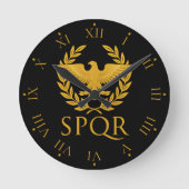 SPQR Roman Eagle Emblem – Golden Aquila & Laurel Ronde Klok (Voorkant)